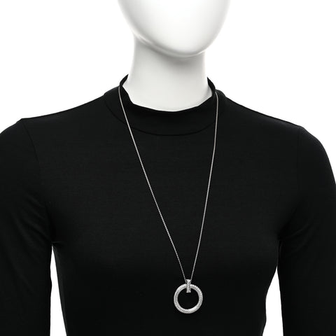 18K White Gold Diamond Large T T1 Circle Pendant Necklace