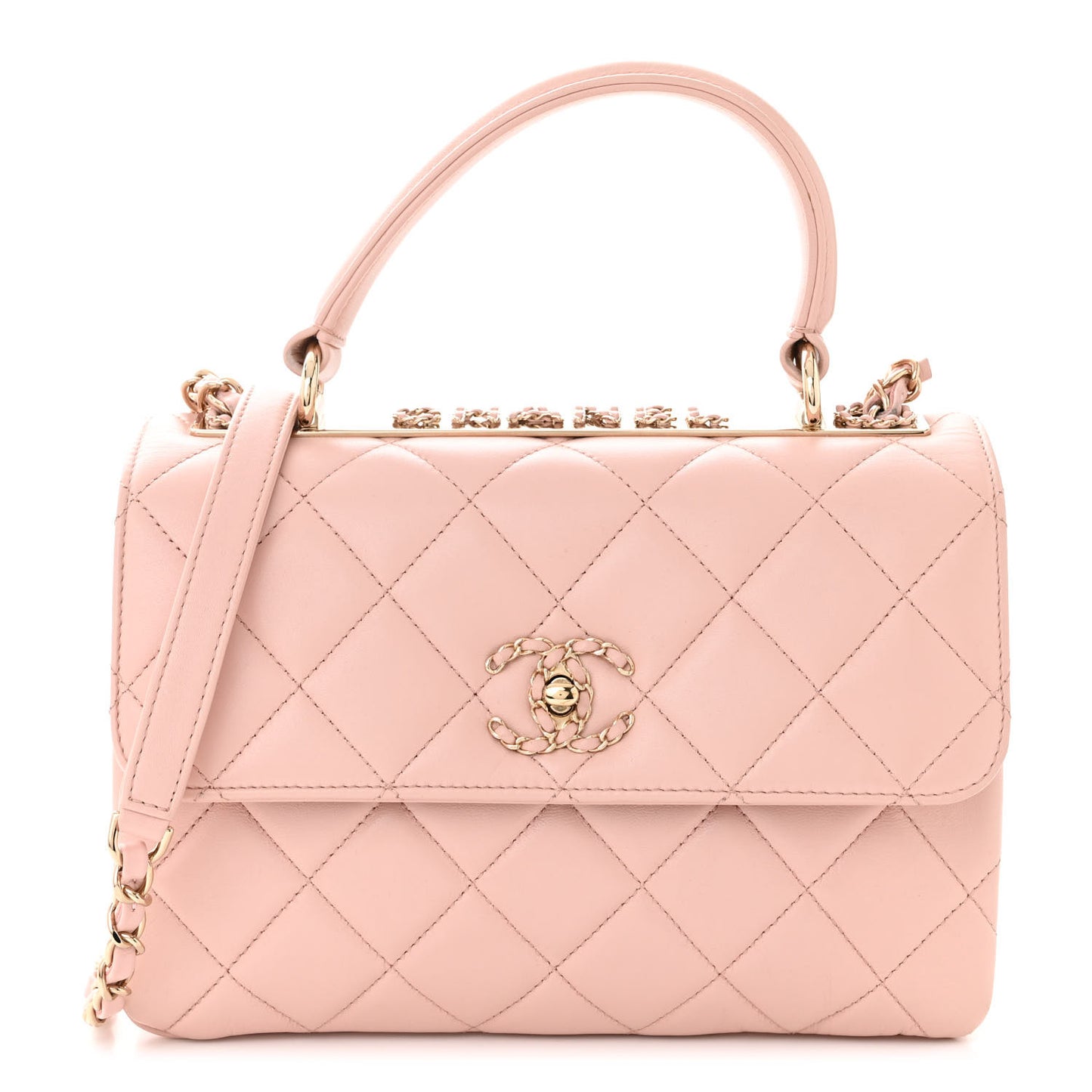 Lambskin Quilted Small Trendy Chain CC Flap Dual Handle Bag Light Pink