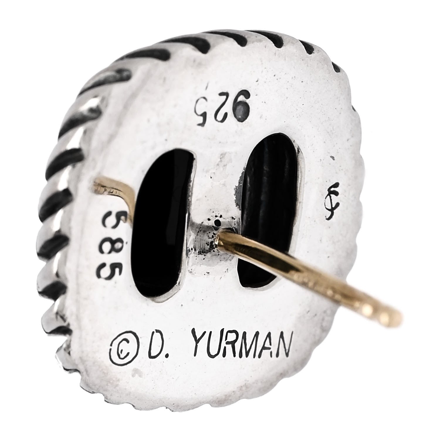 David Yurman Sterling Silver 14K Yellow Gold Black Onyx 7mm Albion Earrings 4 of 4