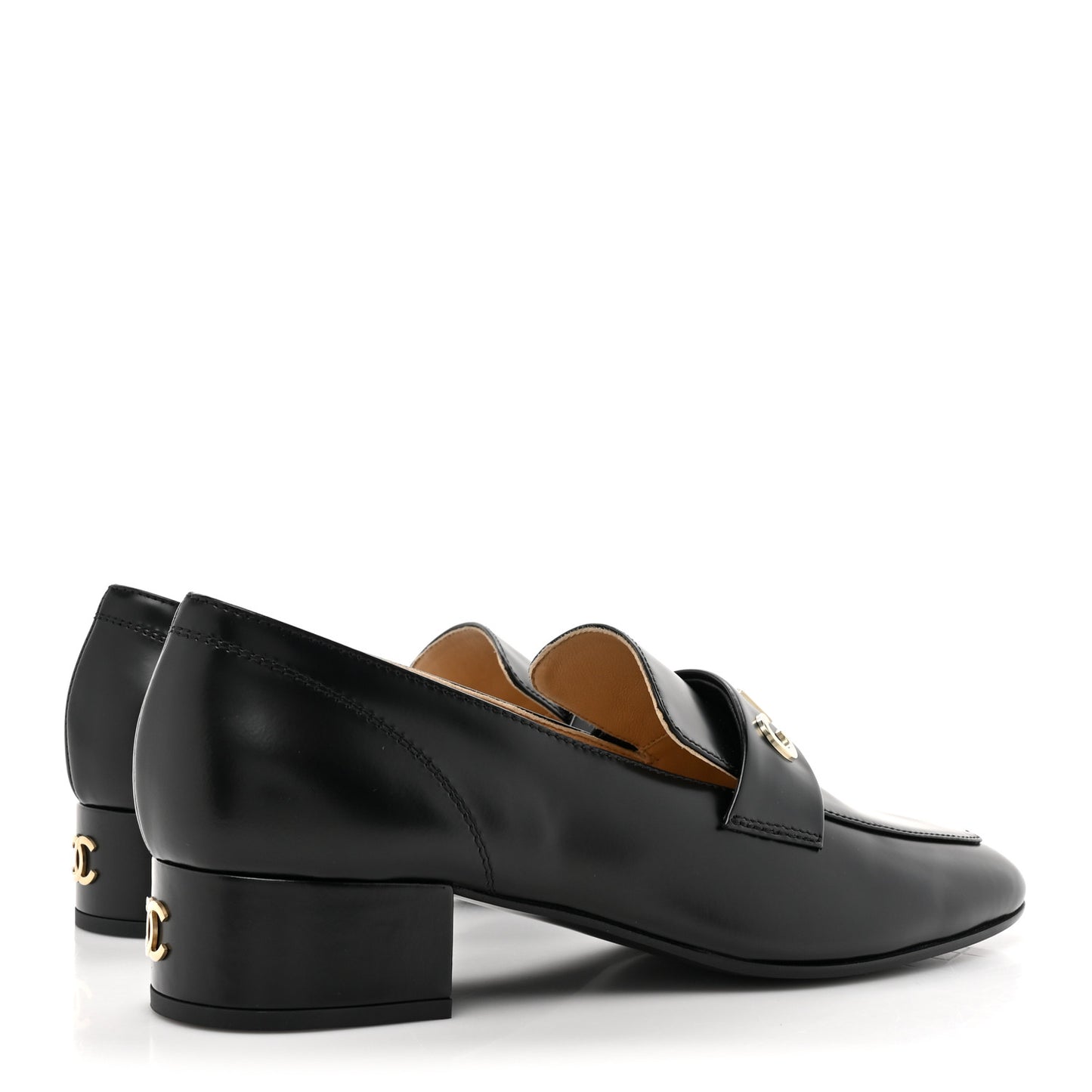 Shiny Calfskin Logo Loafers 40 Black