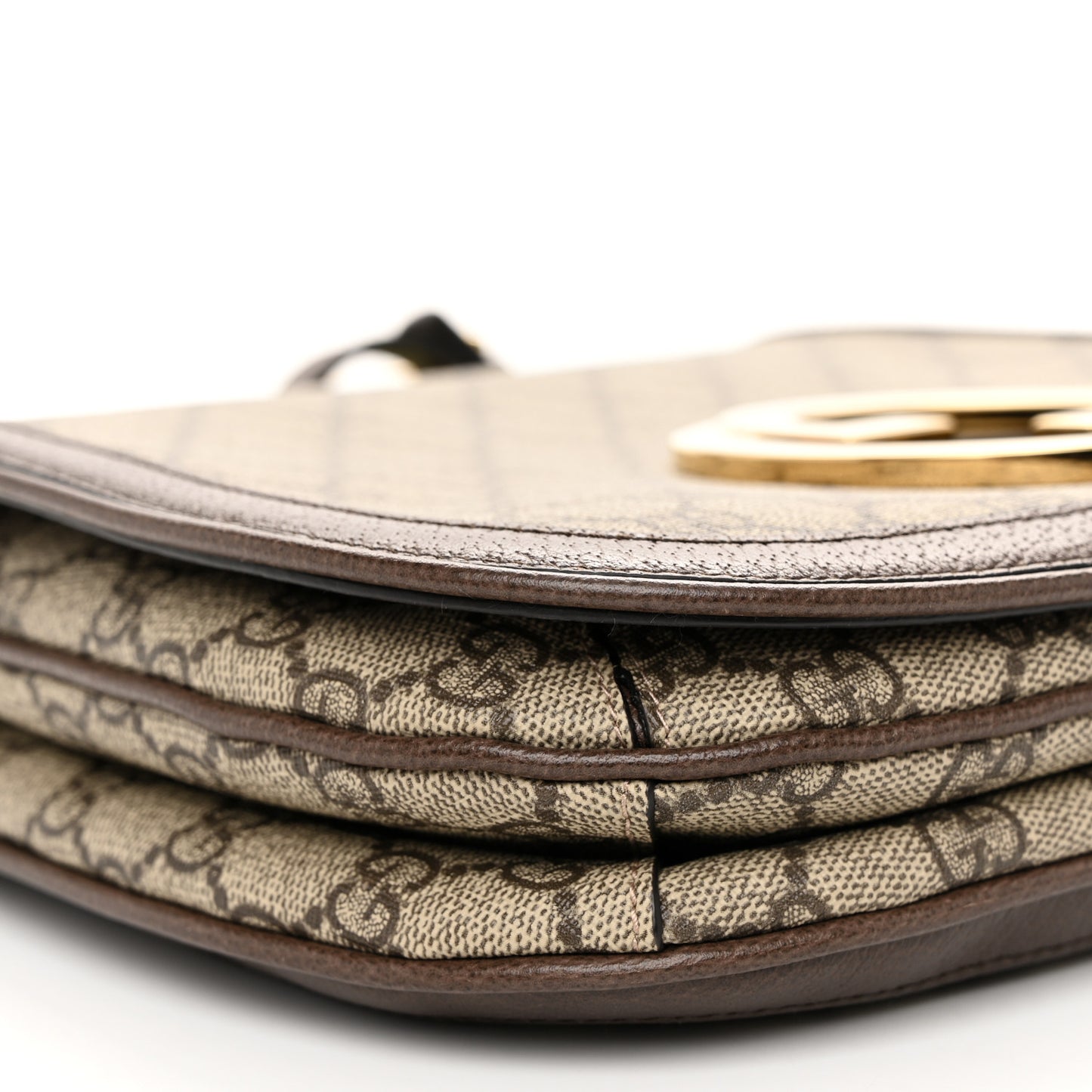 GG Supreme Monogram Textured Dollar Calfskin Web Medium Blondie Shoulder Flap Bag Beige Ebony New Acero