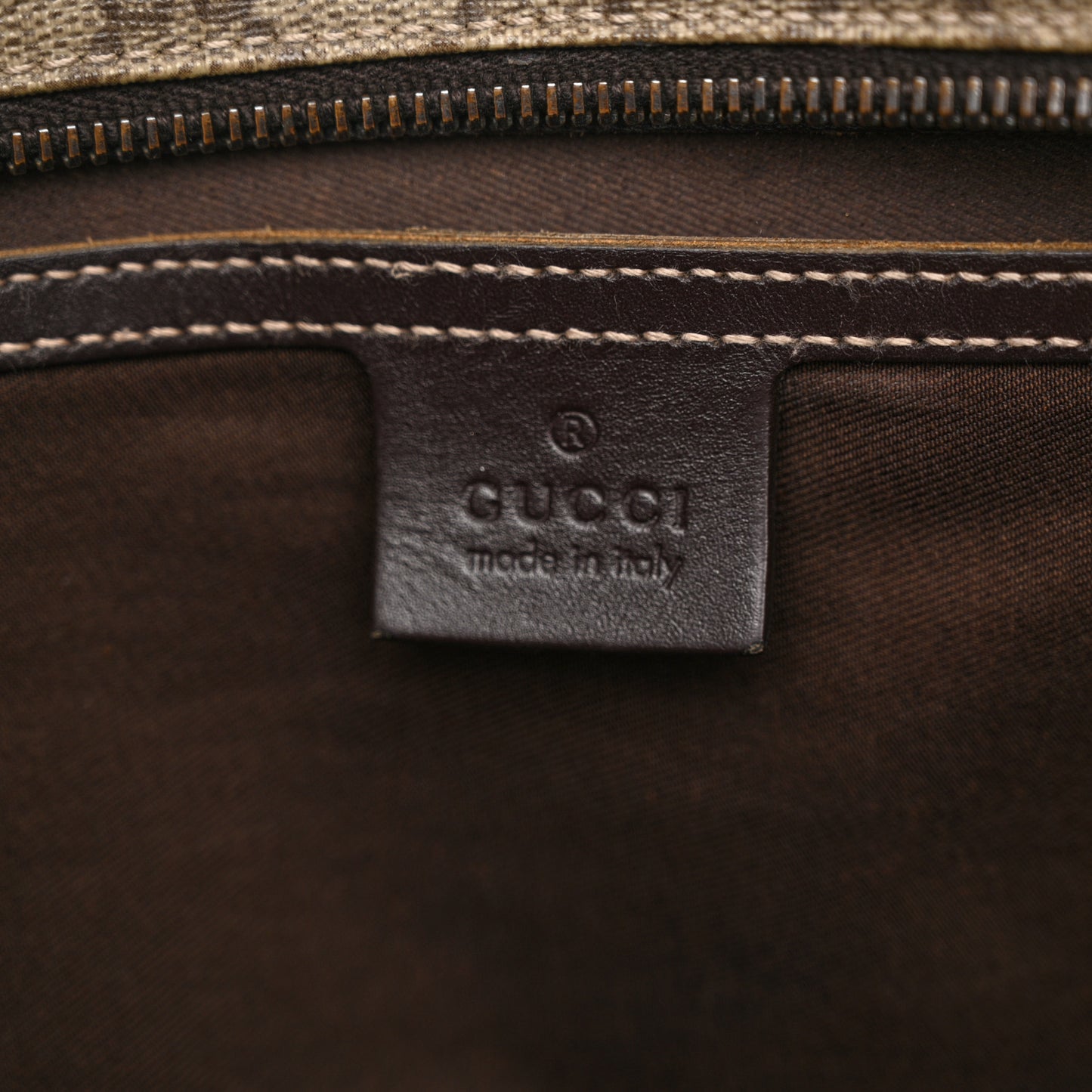 GG Supreme Monogram Medium Zippered Shopping Tote Dark Brown
