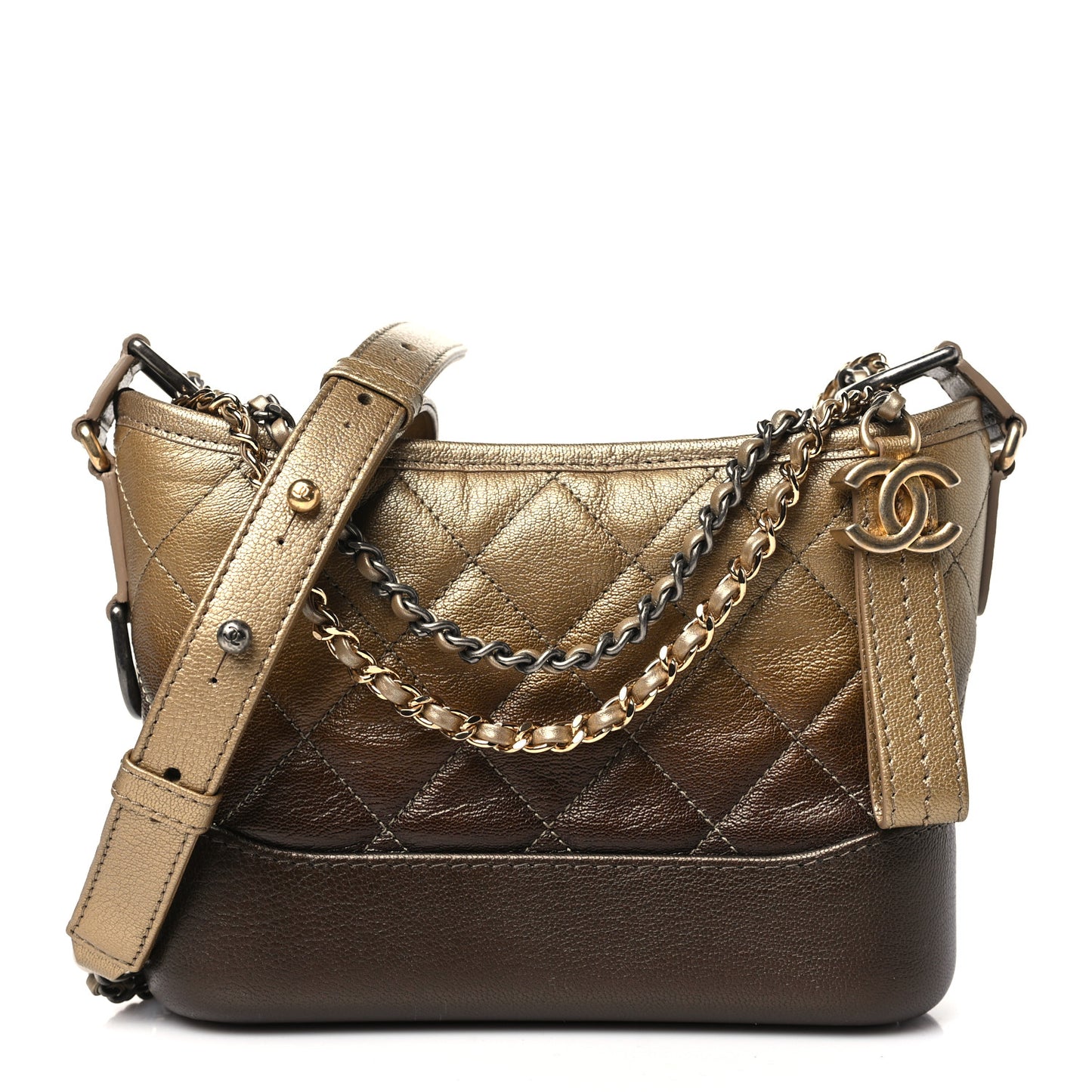 Metallic Goatskin Quilted Small Gabrielle Hobo Gold Bronze