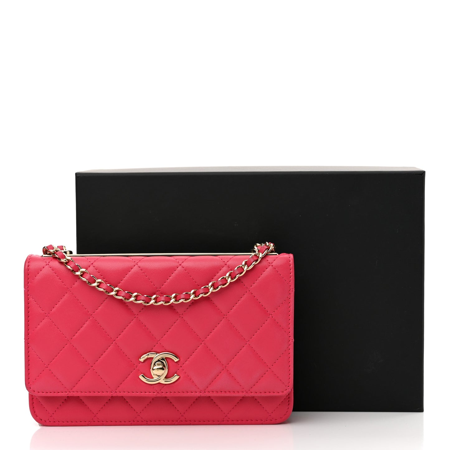 Lambskin Quilted Trendy CC Wallet On Chain WOC Dark Pink