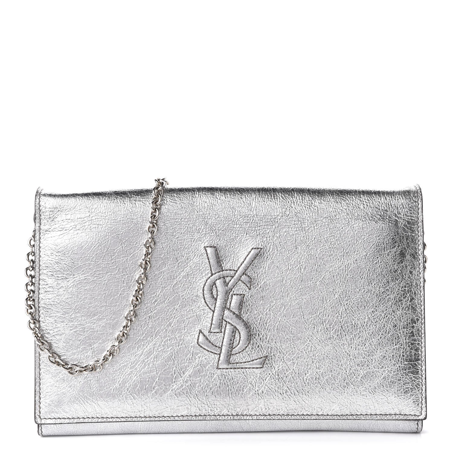 Saint Laurent Metallic Crinkled Calfskin Belle de Jour Chain Clutch Silver 1 of 9
