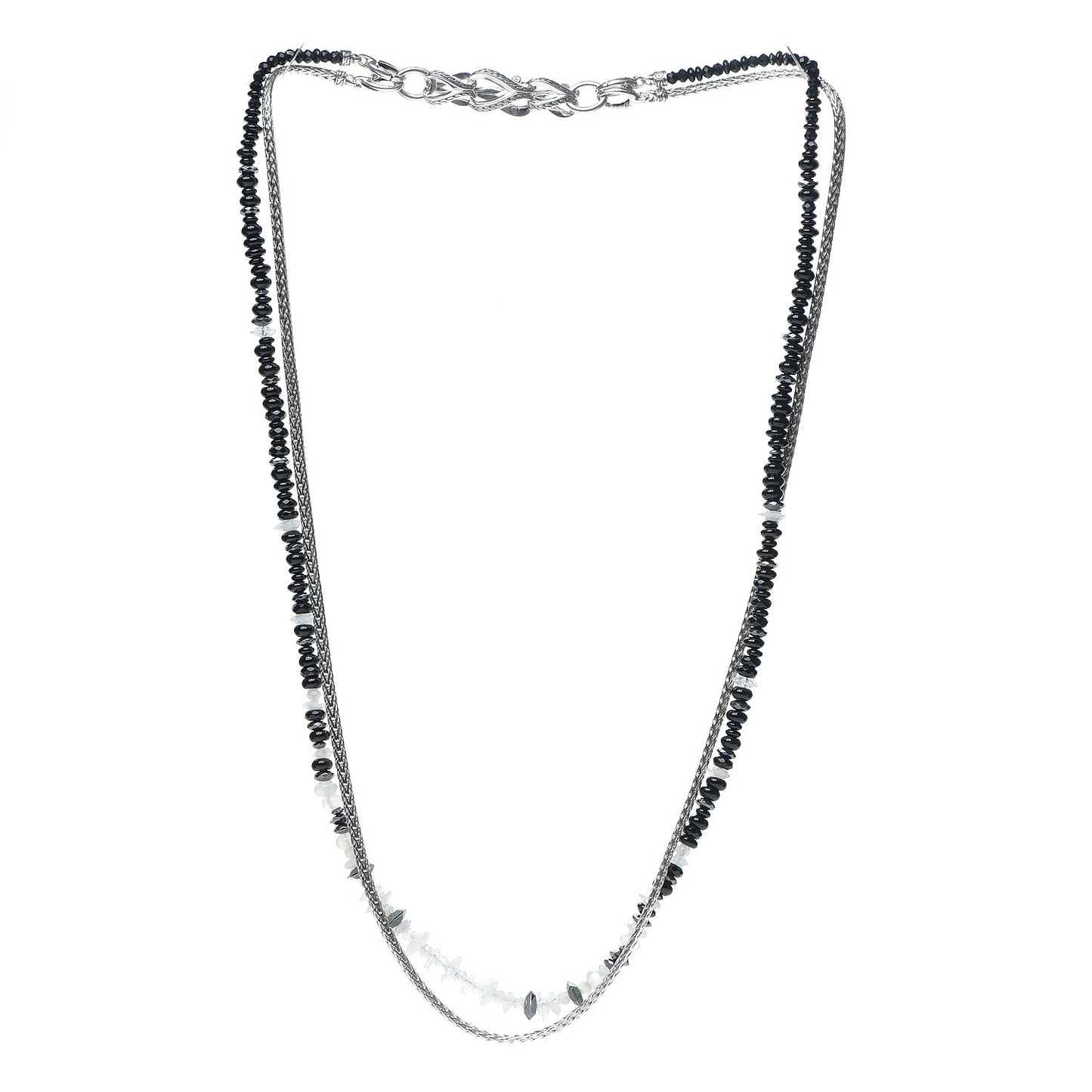 Sterling Silver Hematite Moonstone Black Onyx Asil Classic Chain Two-Row Necklace