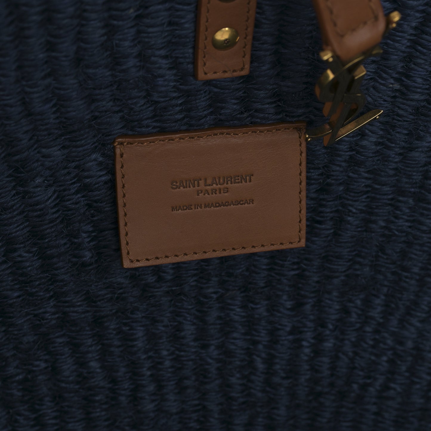 Raffia Calfskin Medium Panier Tote Blue