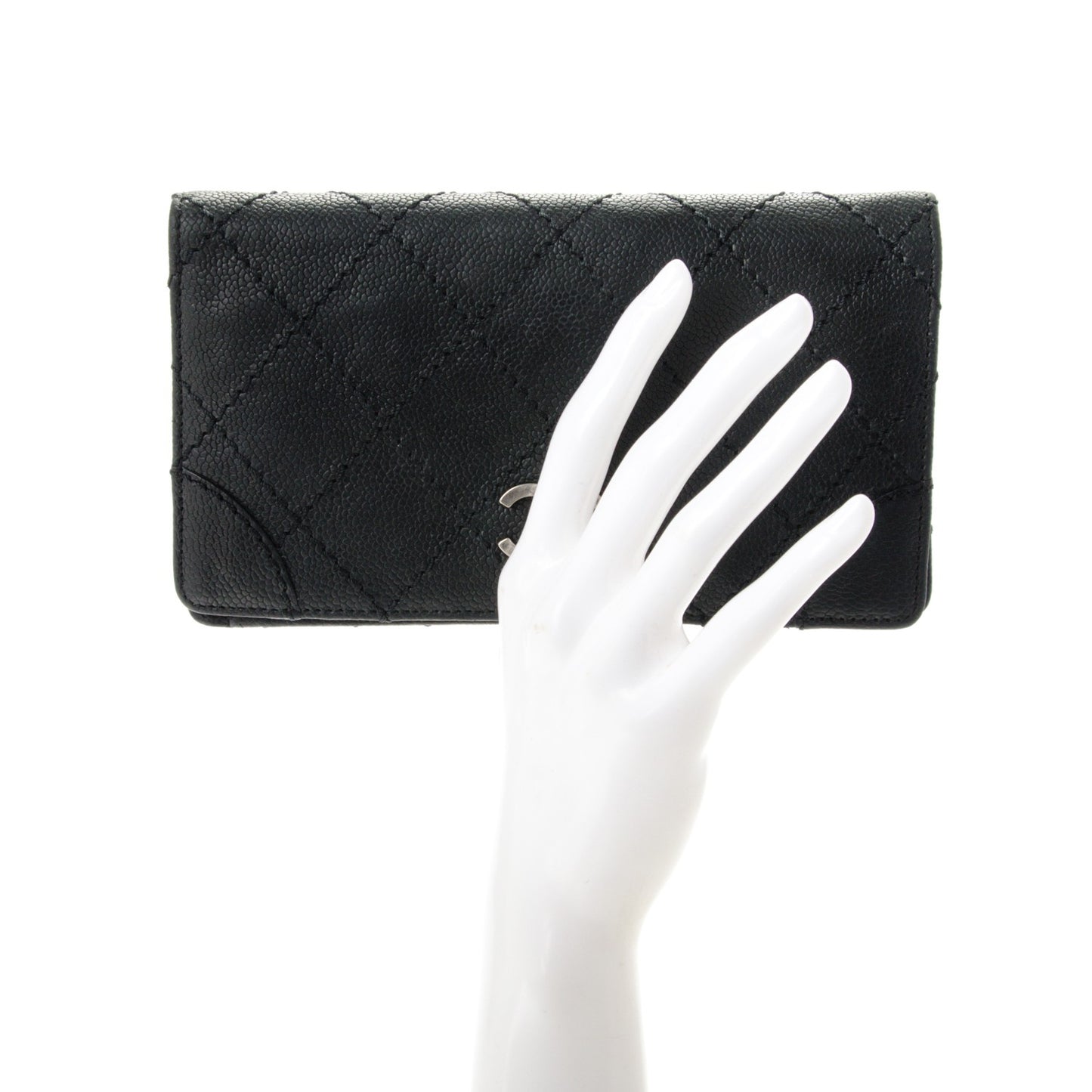 Distressed Caviar Stitched Outdoor Yen Wallet Black