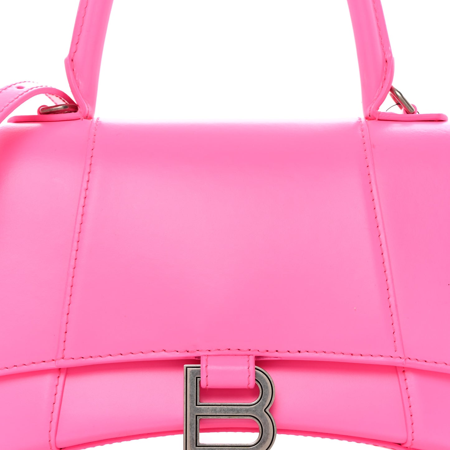 Shiny Box Calfskin Small Hourglass Top Handle Bag Fluo Pink
