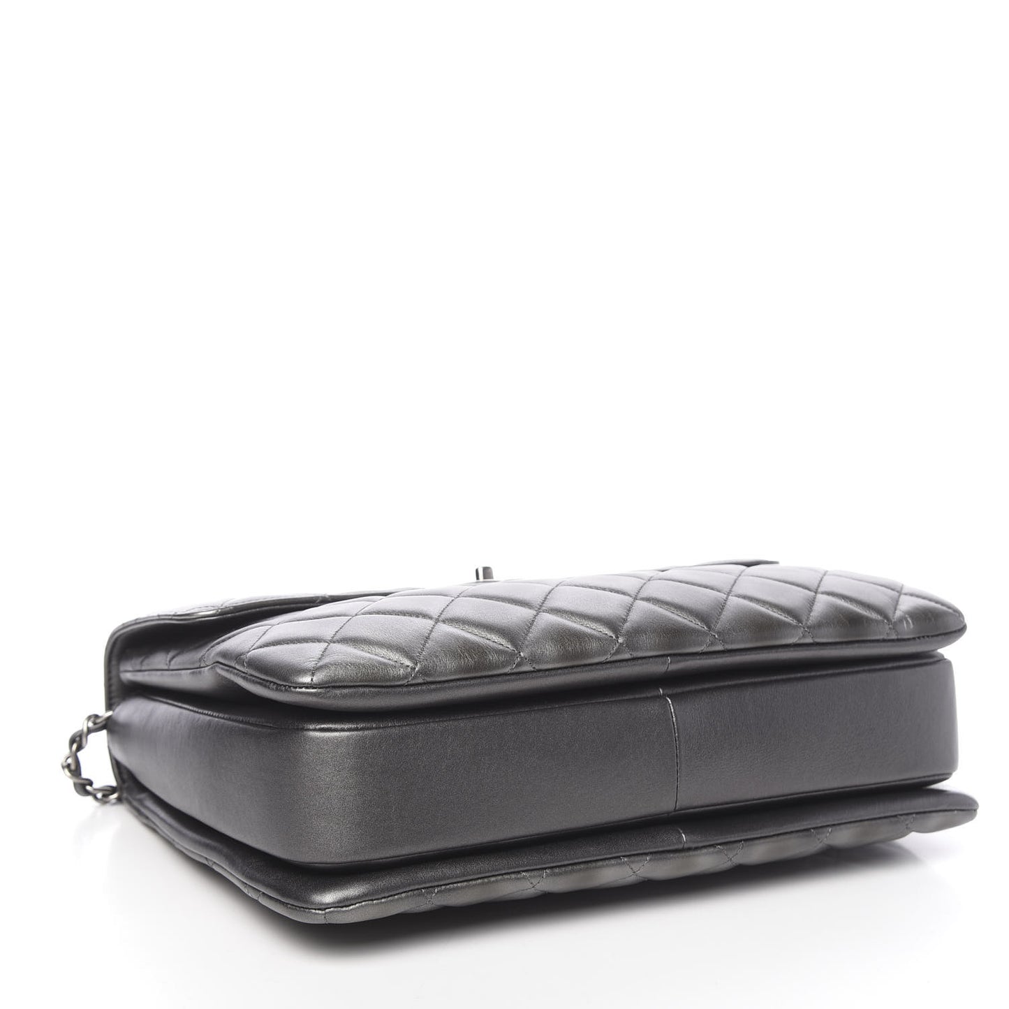 Metallic Calfskin Quilted Large Trendy CC Flap Dual Handle Bag Dark Silver