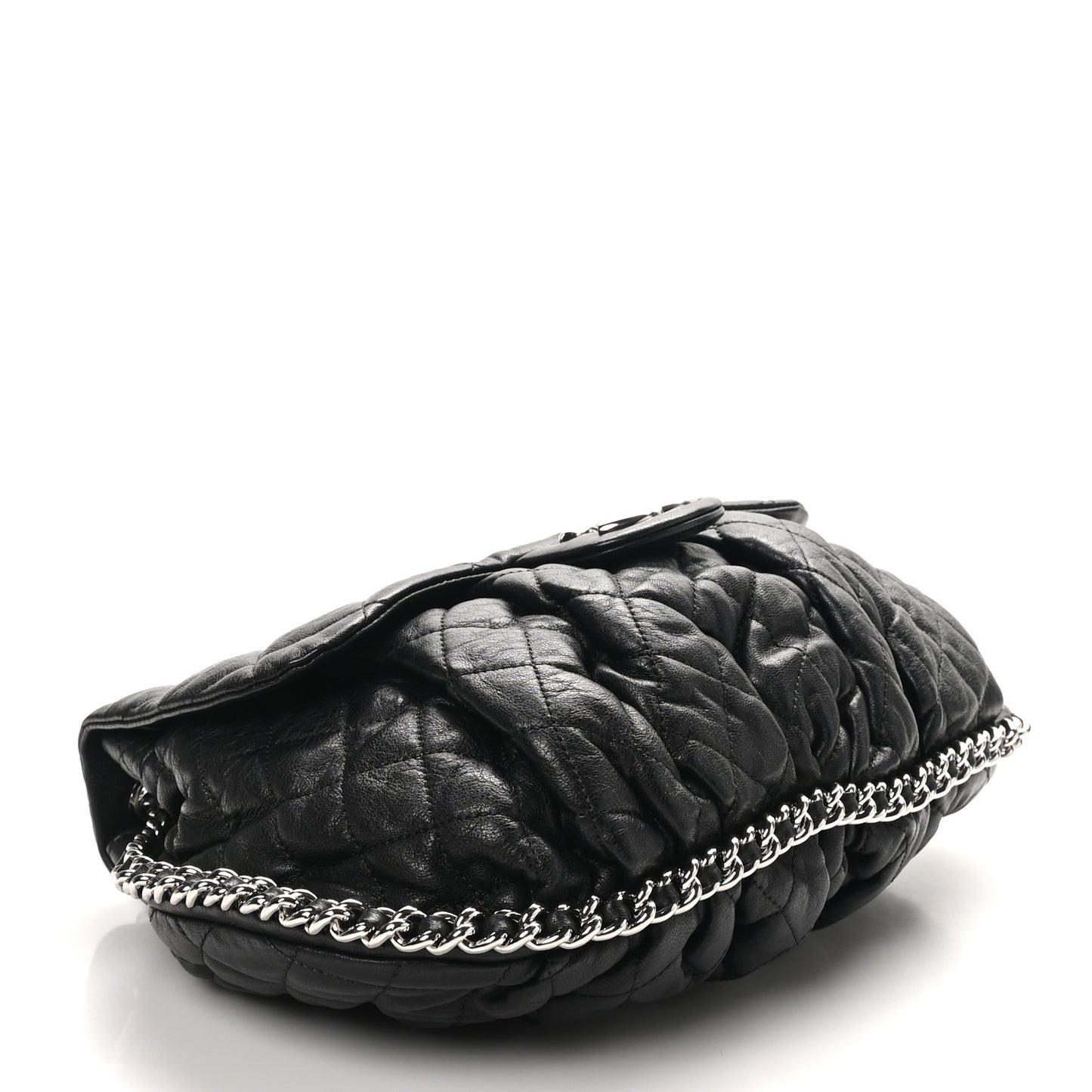 Washed Lambskin Quilted Large Chain Around Messenger Black