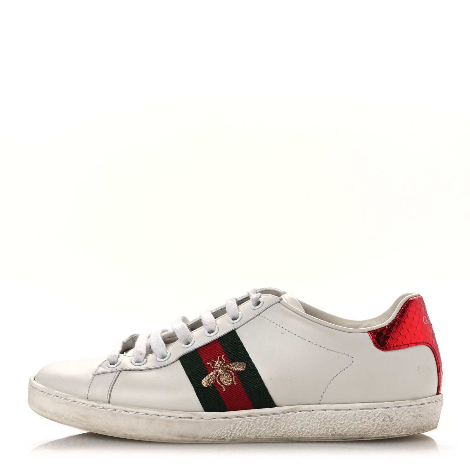 Gucci Calfskin Ayers Bee Embroidered Womens Ace Sneakers 38 White