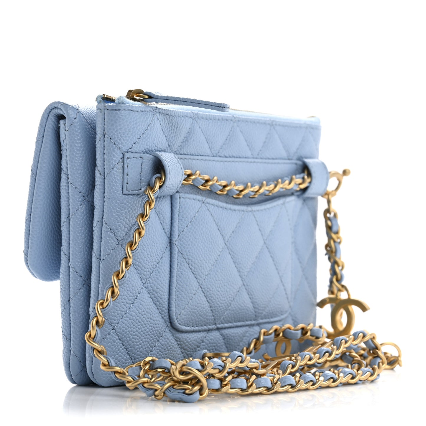 Shiny Caviar Pick Me Up Flap Belt Bag Light Blue