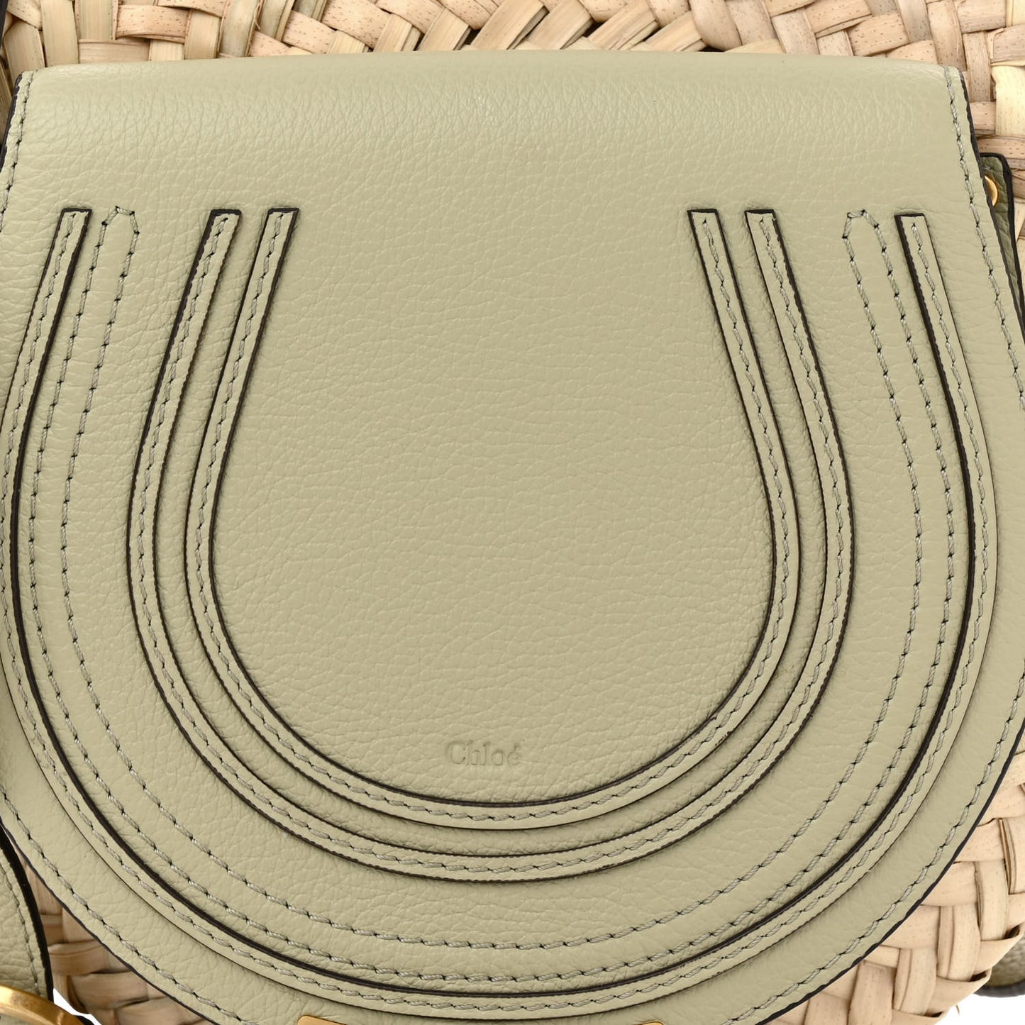 Raffia Small Grain Calfskin Small Marcie Basket Crossbody Faded Green
