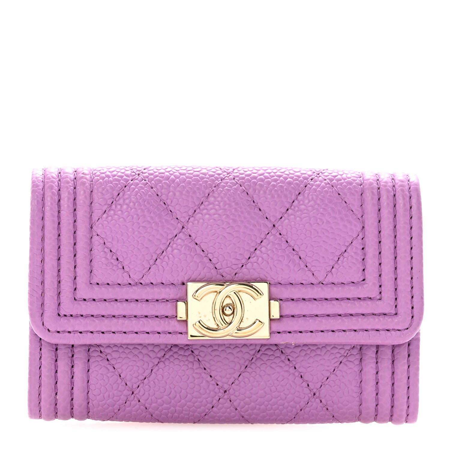 CHANEL パープル 小物入れ 保存袋付き　新品本物鑑定付き Chanel Caviar Quilted Boy Flap Card Holder Purple 1825451