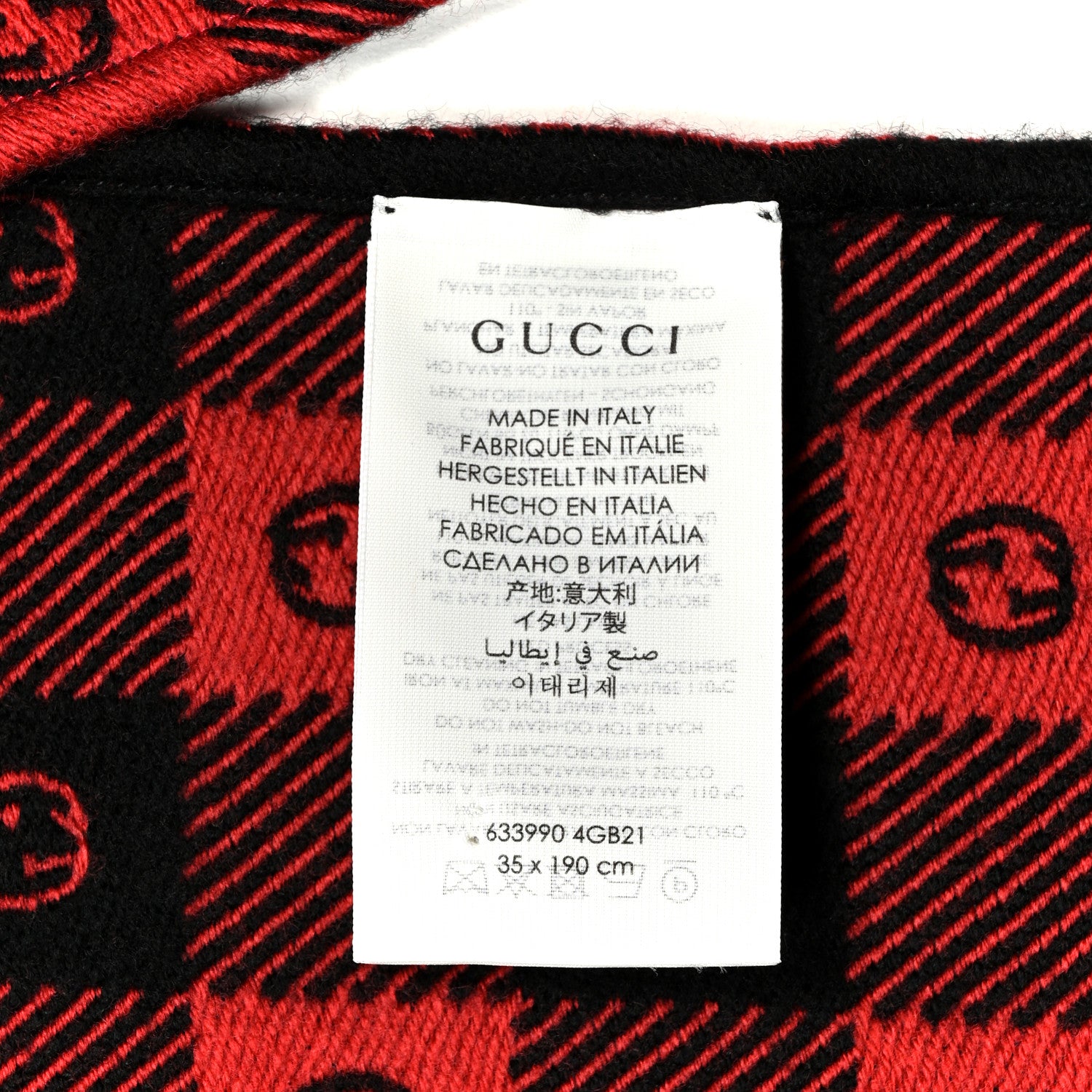 Gucci Wool Cotton Interlocking G Scarf Black Red 3 of 3