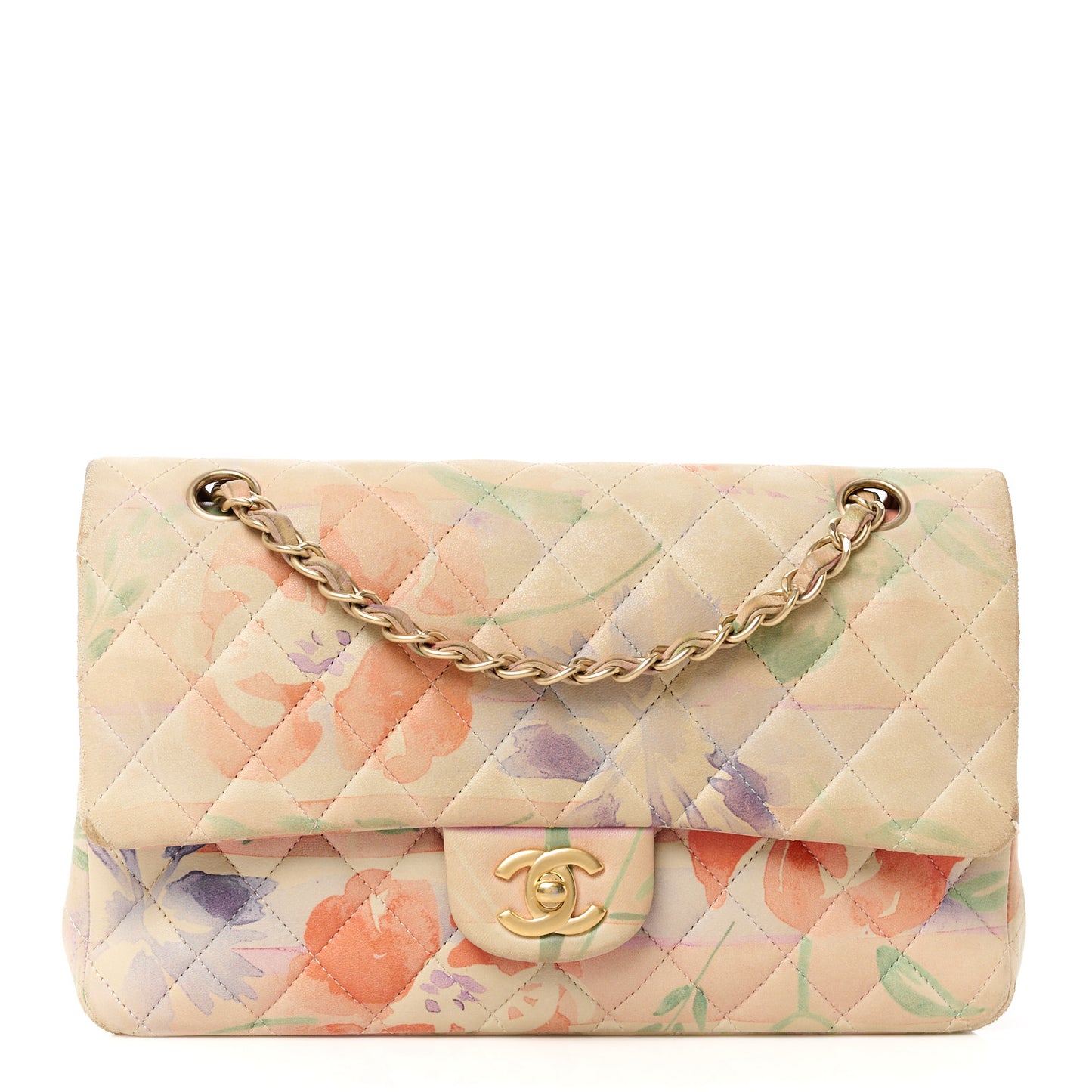Lambskin Quilted Floral Medium Double Flap Multicolor