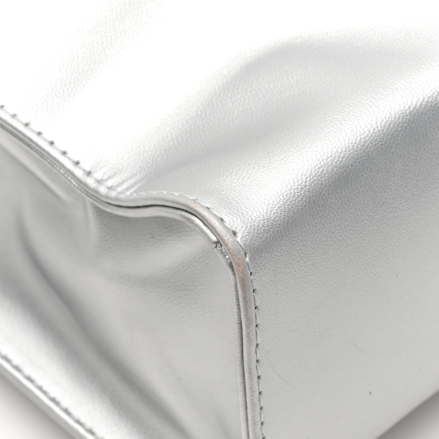 Metallic Vegan Leather Small Shopping Bag Silver