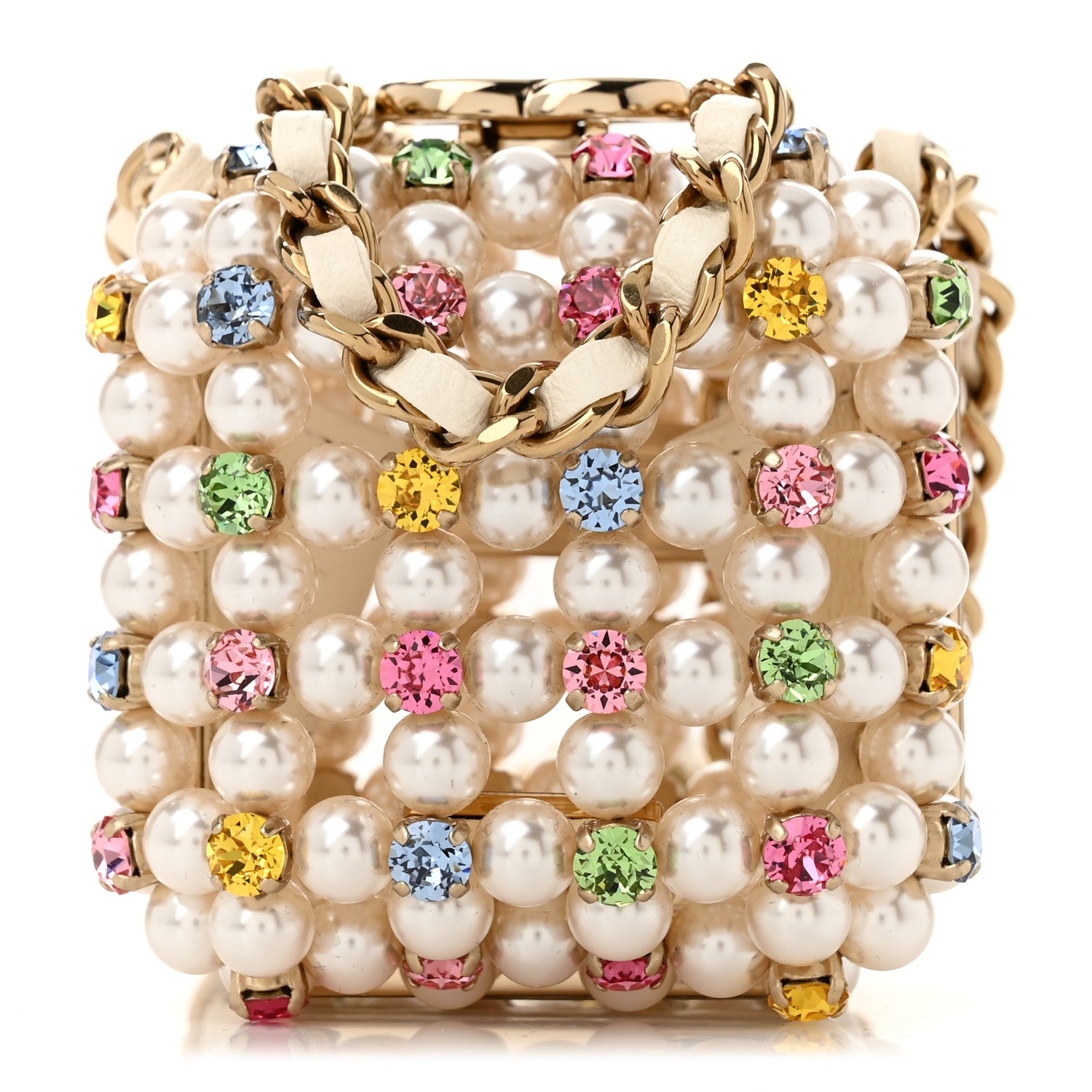 Chanel Metal Pearl Minaudiere CC Mini Evening Bag White Gold