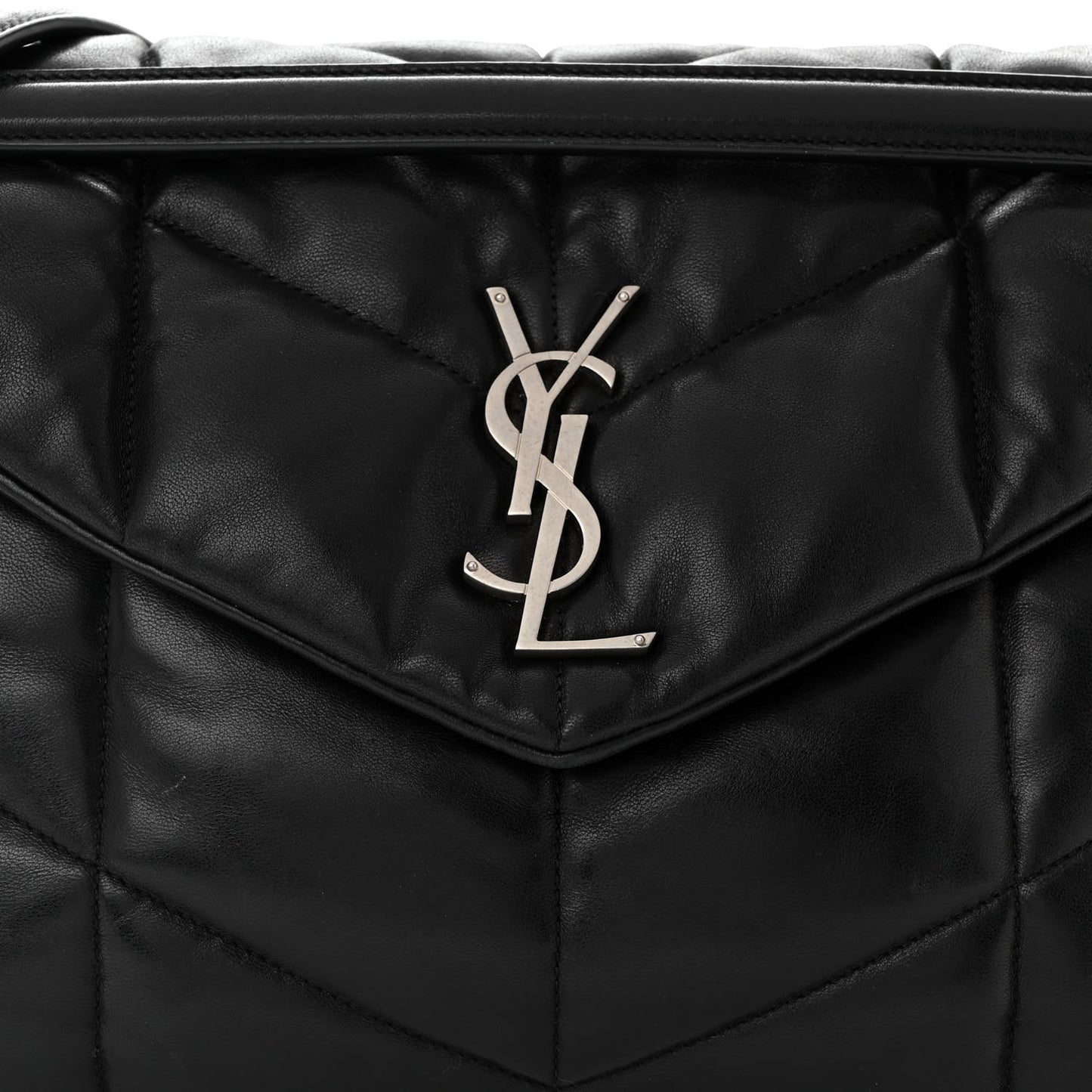 Lambskin Quilted Medium Loulou Puffer Monogram Chain Satchel Black