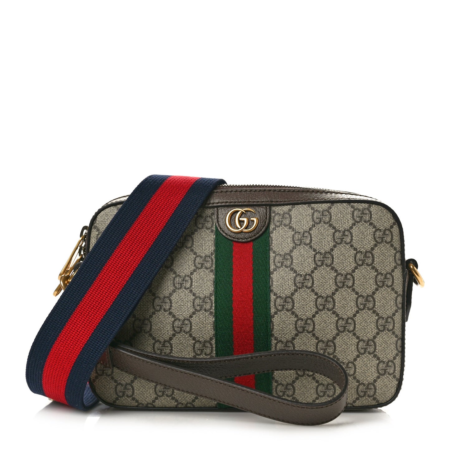 GG Supreme Monogram Textured Dollar Calfskin Web Ophidia Wristlet Shoulder Bag Beige Ebony New Acero
