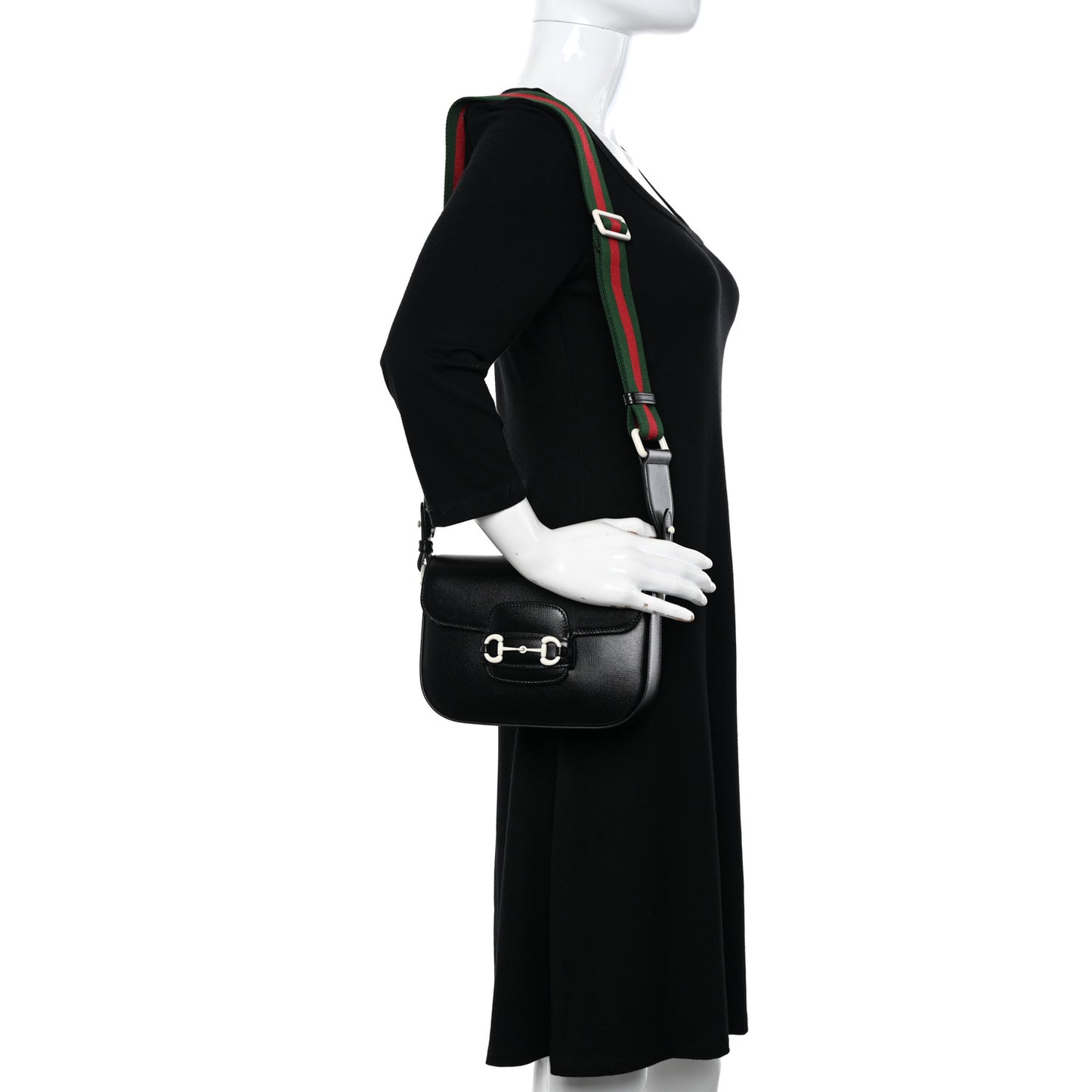 Azalea Calfskin Web Horsebit 1955 Shoulder Bag Black