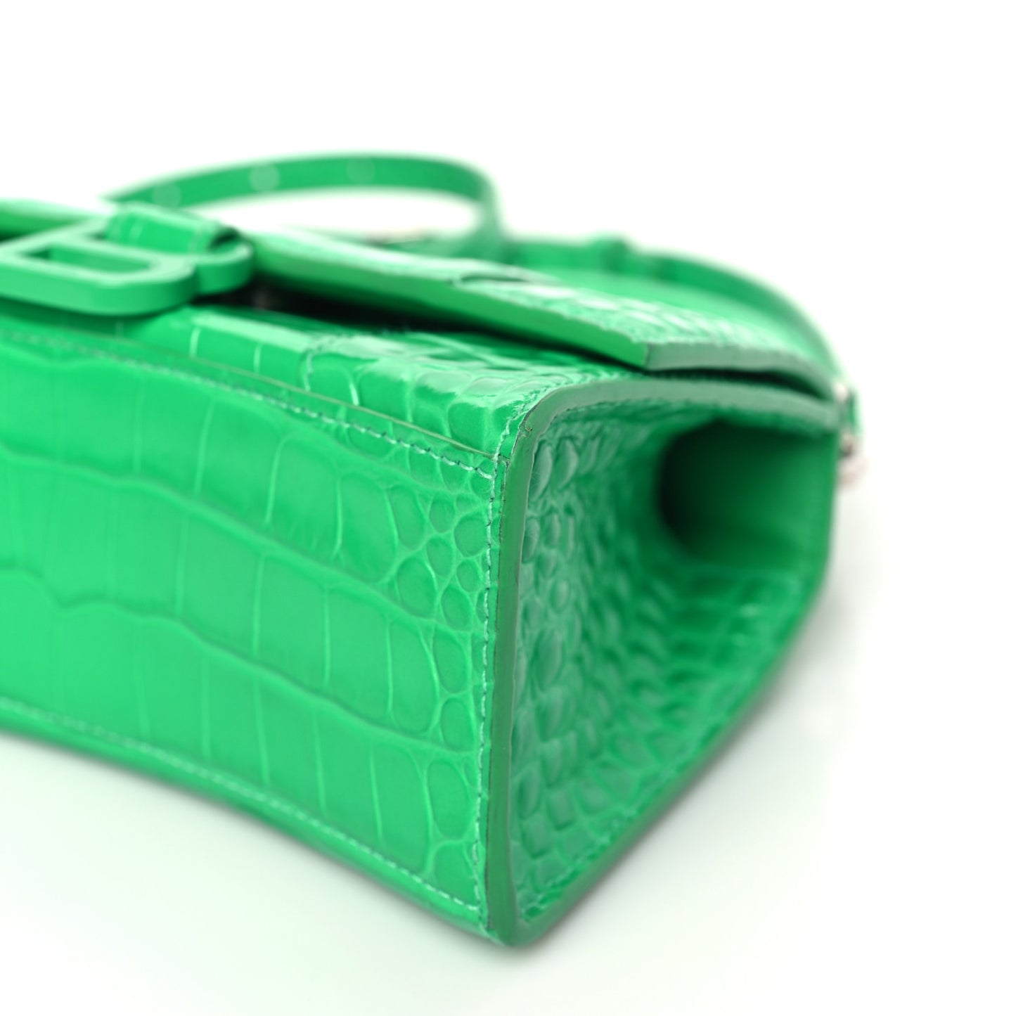 Shiny Calfskin Crocodile Embossed Hourglass Top Handle Bag XS Vivid Green