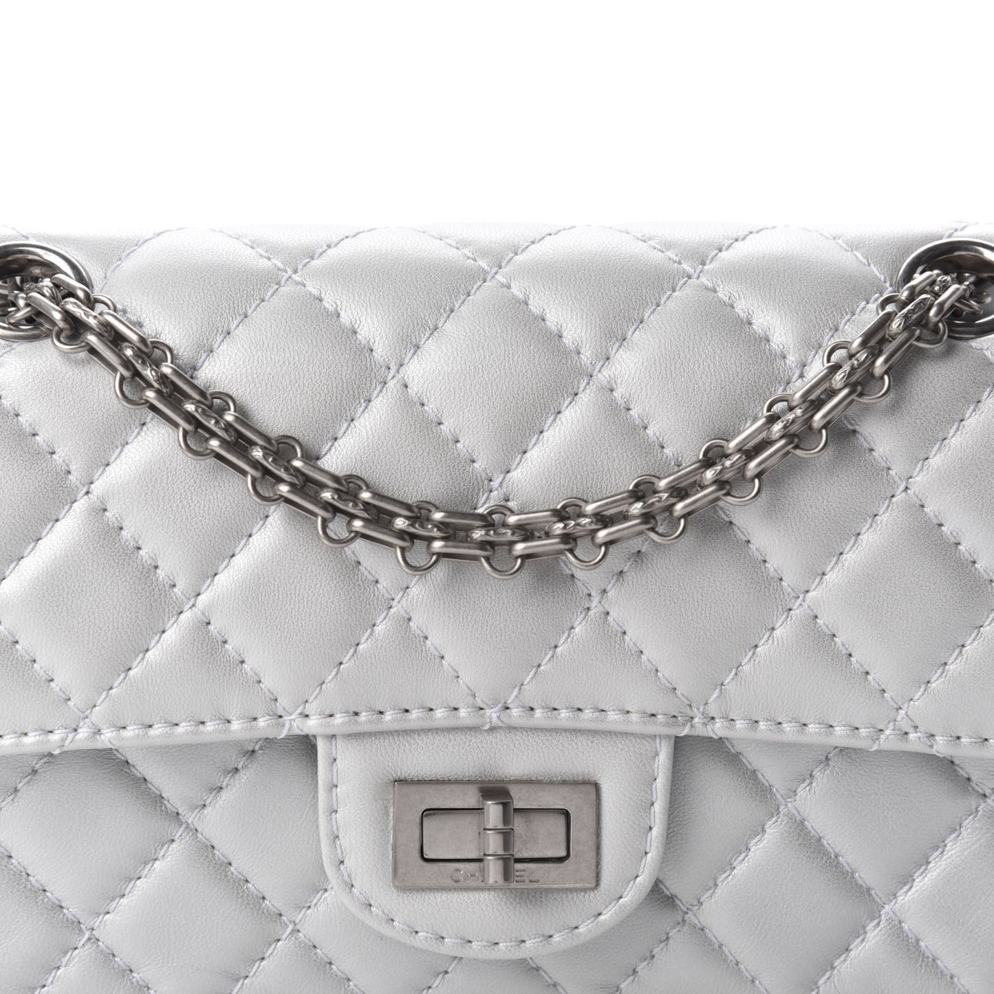 Iridescent Lambskin Quilted 2.55 Reissue Mini Flap White
