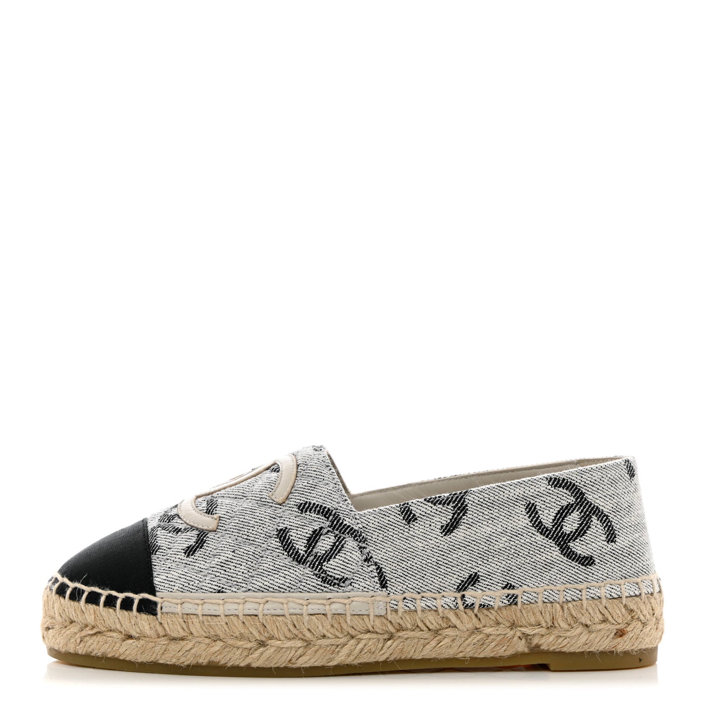 Cotton Jacquard Grosgrain CC Print Espadrilles 35 Grey Black