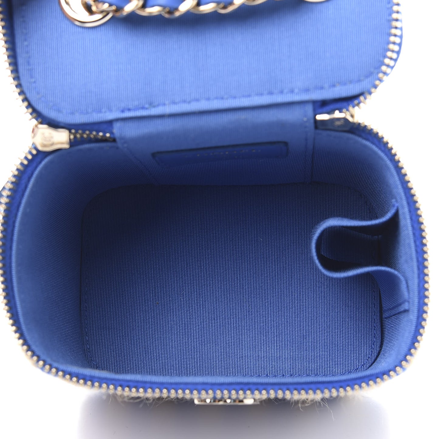 Raffia Jute Striped Mini Vanity Case With Chain Blue Beige