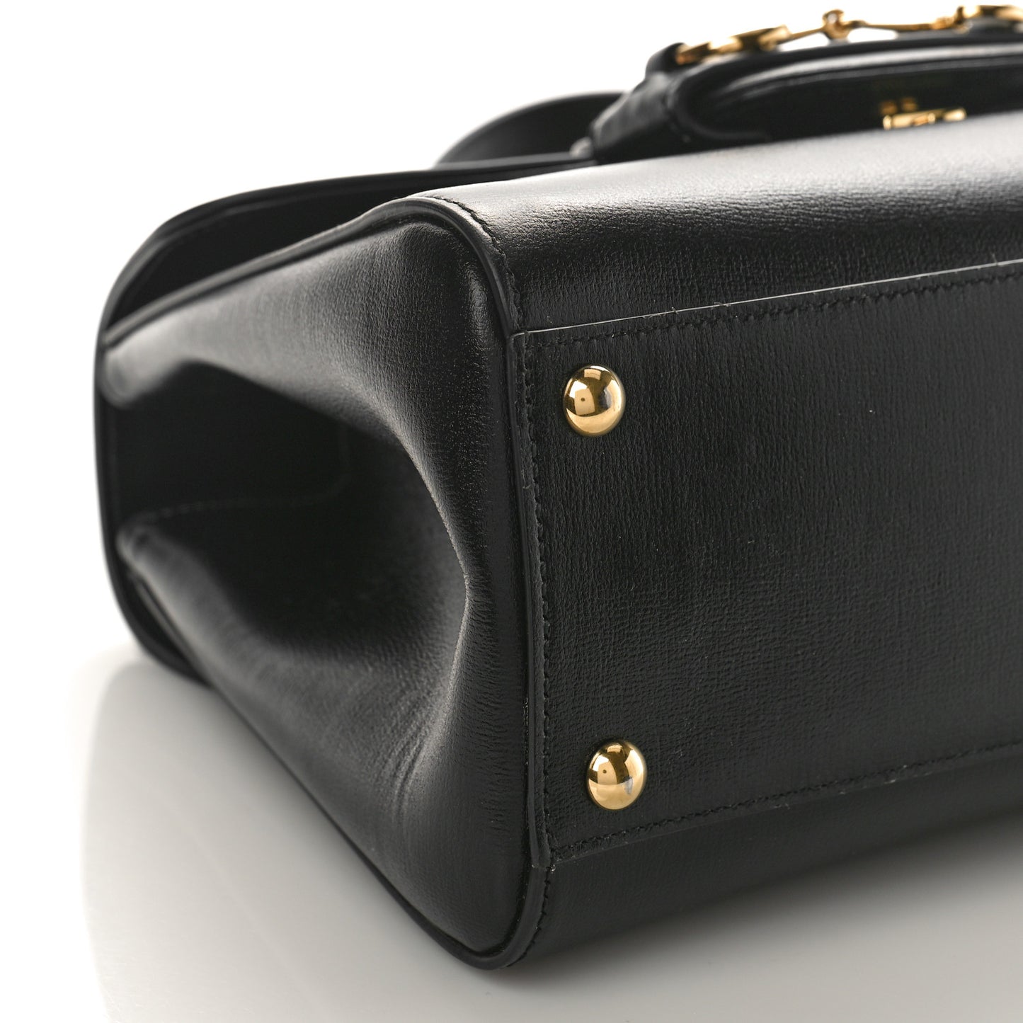 Textured Calfskin Medium Horsebit 1955 Top Handle Bag Black
