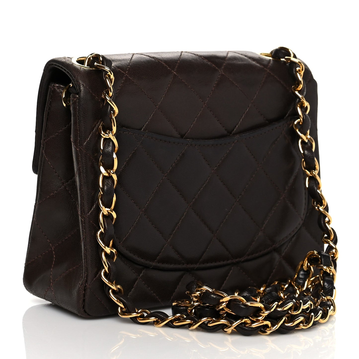 Lambskin Quilted Mini Square Flap Bag Dark Brown