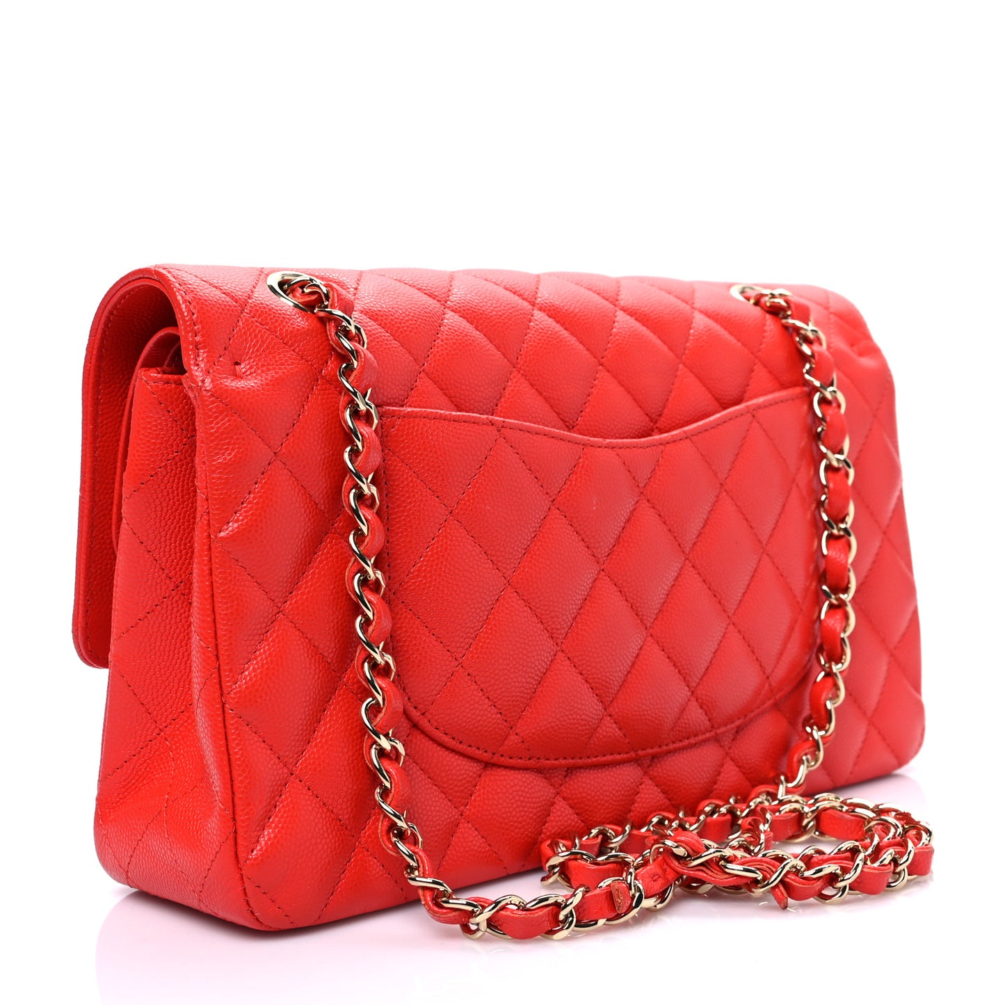 Caviar Quilted Medium Double Flap Red