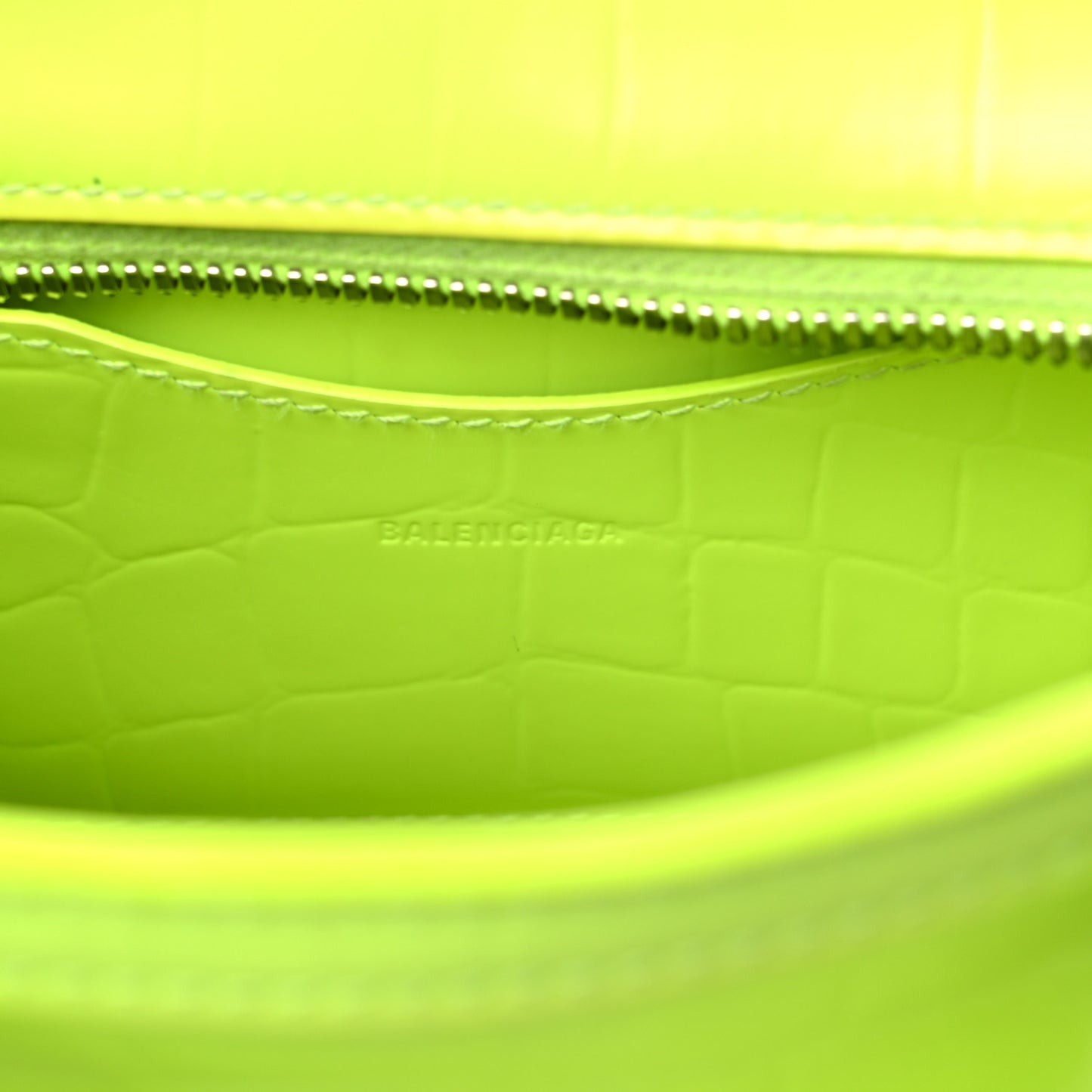 Semi Shiny Calfskin Crocodile Embossed Neo Classic Silver Hardware Mini City Fluo Yellow