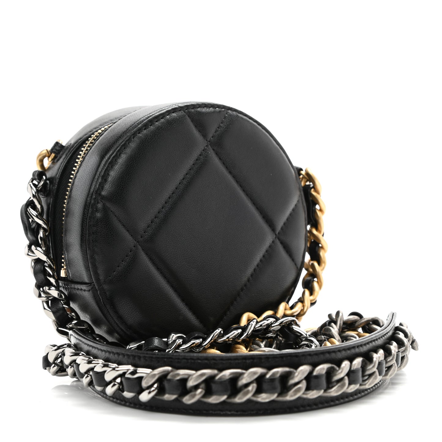Lambskin Quilted Chanel 19 Round Clutch With Chain Black