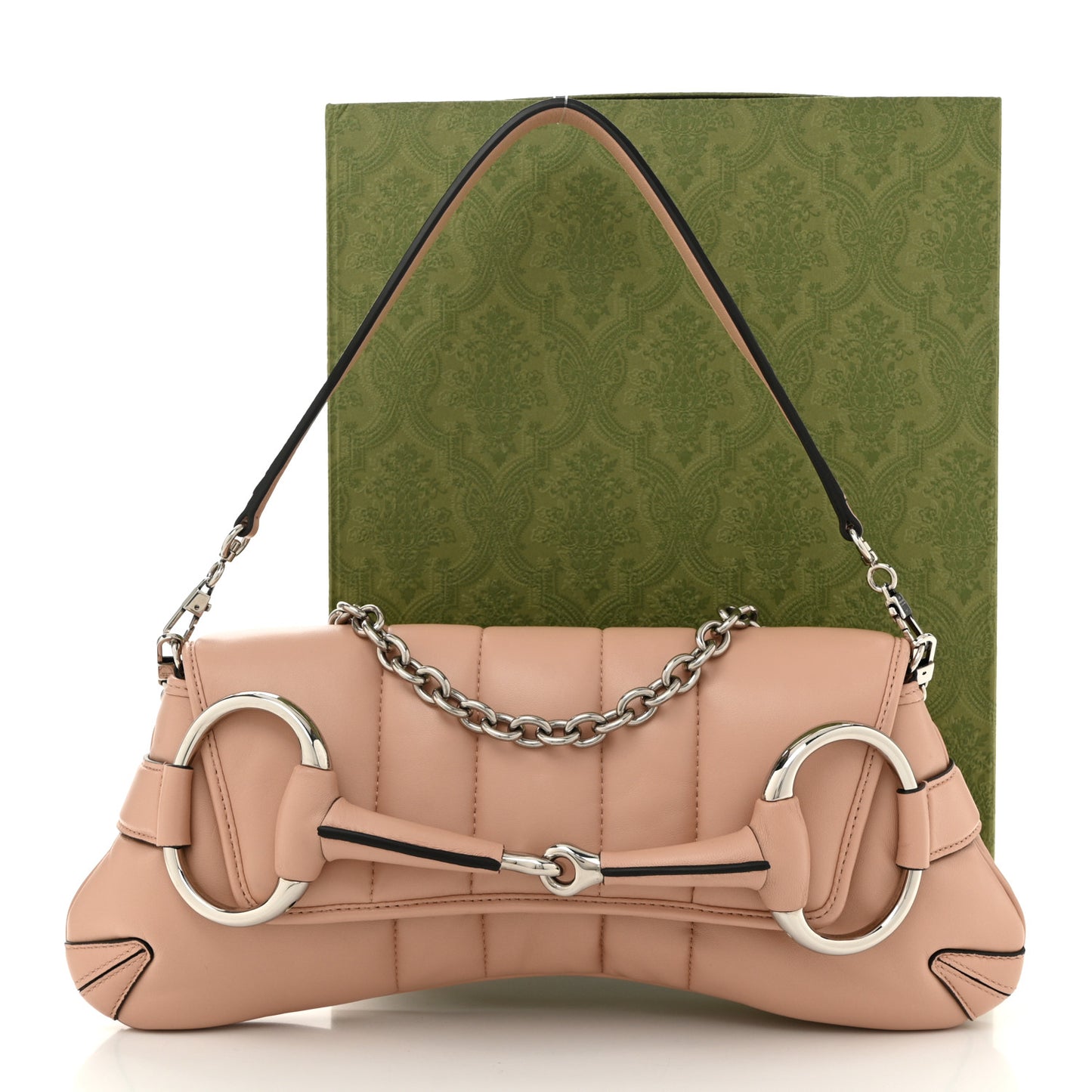Nappa Vertical Matelasse Medium Maxi Horsebit Chain Shoulder Bag Pink Sand