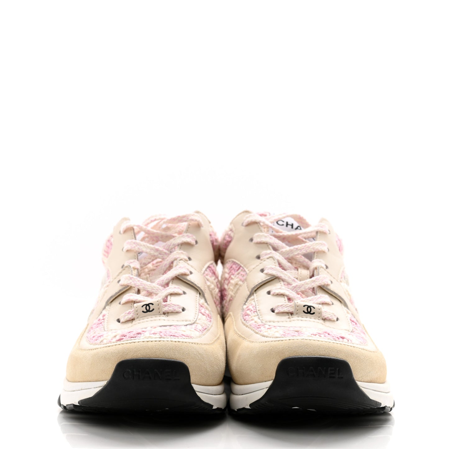 Tweed Suede Calfskin Womens CC Sneakers 40 Pink Ecru