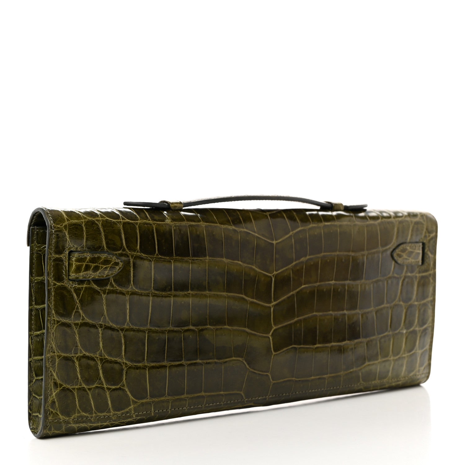 Hermes Shiny Niloticus Crocodile Kelly Cut Pochette Vert Veronese 3 of 15