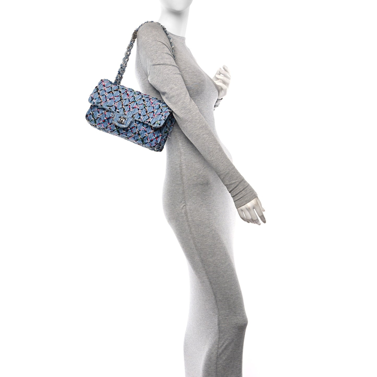Woven Denim Medium Flap Multicolor