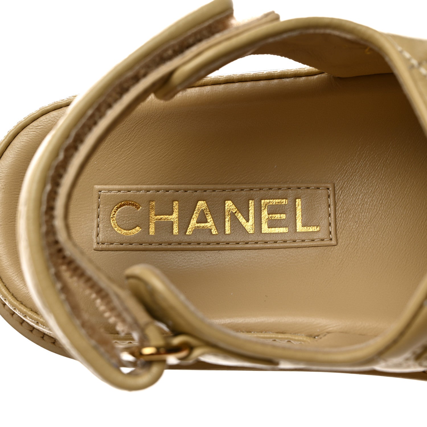 Chanel Crumpled Shiny Lambskin Velcro Dad Sandals 37.5 Beige 7 of 9