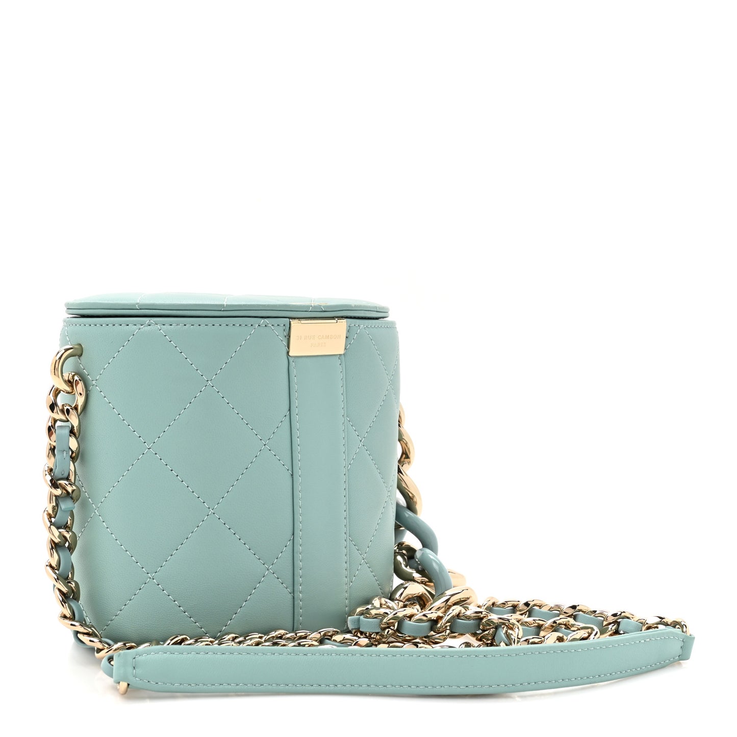 Lambskin Resin Elegant Chain Vanity Case Light Blue