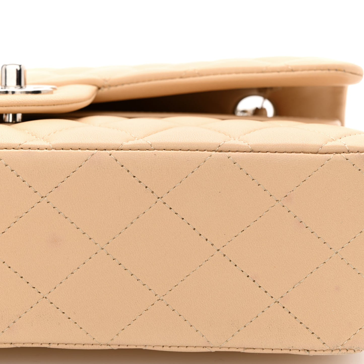 Lambskin Quilted Medium Double Flap Beige