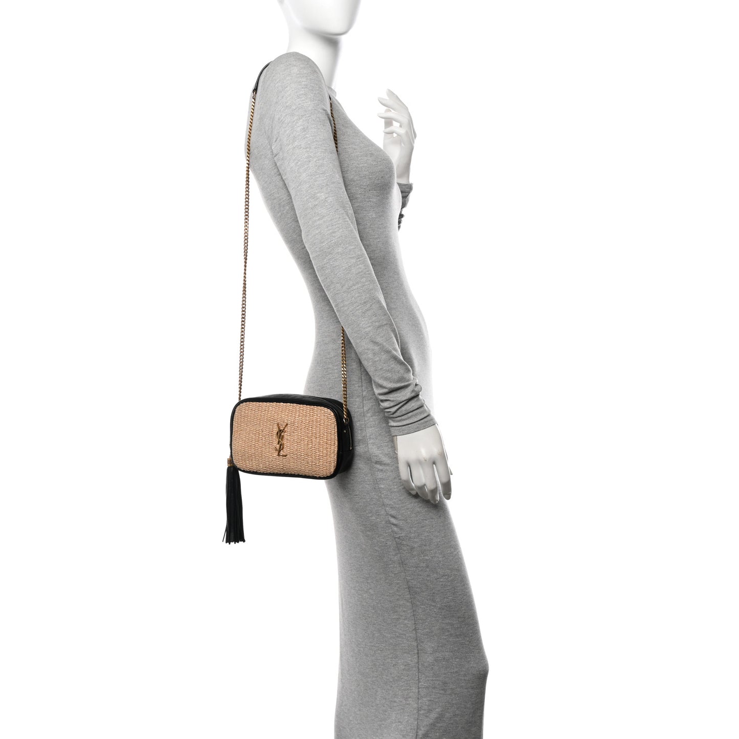 Raffia Canvas Monogram Mini Lou Camera Bag Beige Black