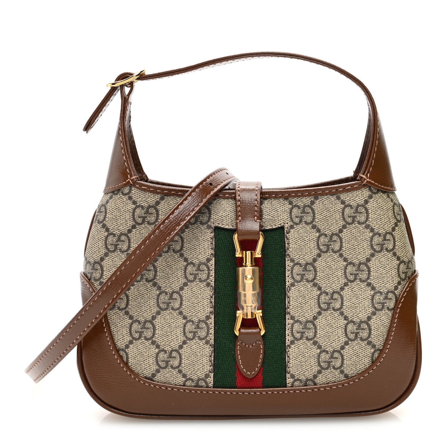 Gucci GG Supreme Monogram Azalea Calfskin Web Mini Jackie 1961 Hobo Beige Ebony Brown Sugar 1 of 10