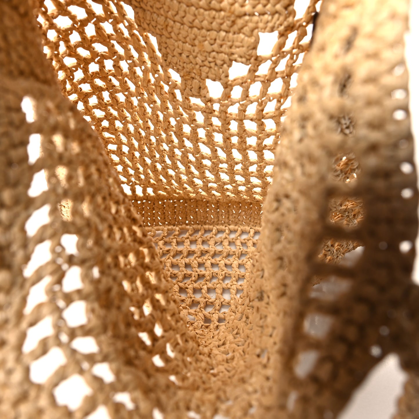 Yarn Raffia Effect Crochet Logo Embroidered Tote Bag Naturale