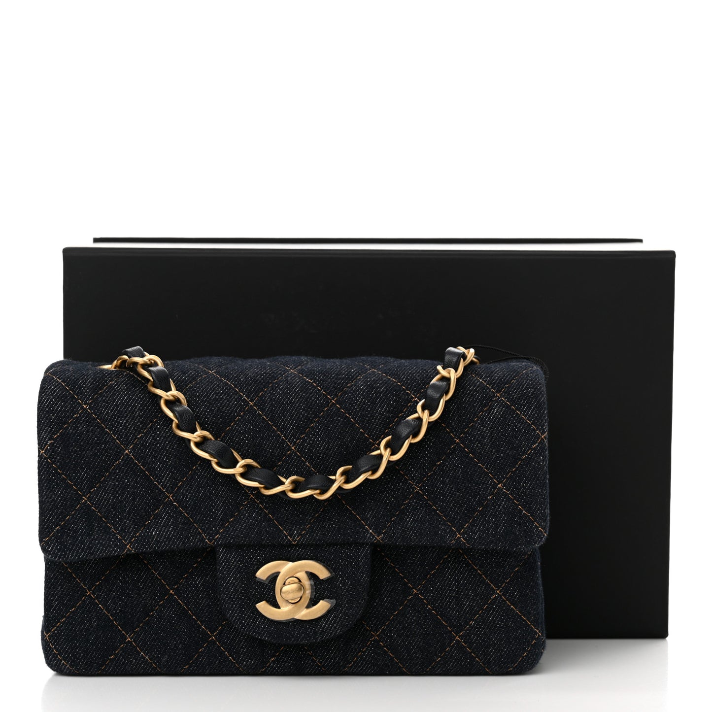 Denim Quilted Mini Rectangular Flap Dark Blue