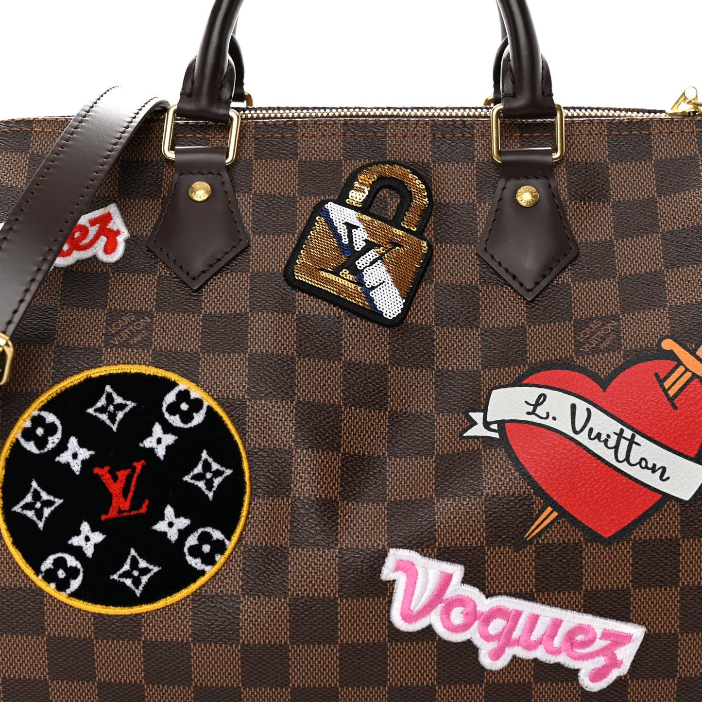 Damier Ebene Patches Speedy Bandouliere 30