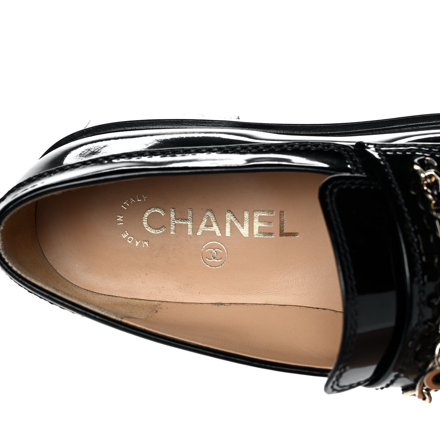 Shiny Calfskin Logo Loafers 37 Black