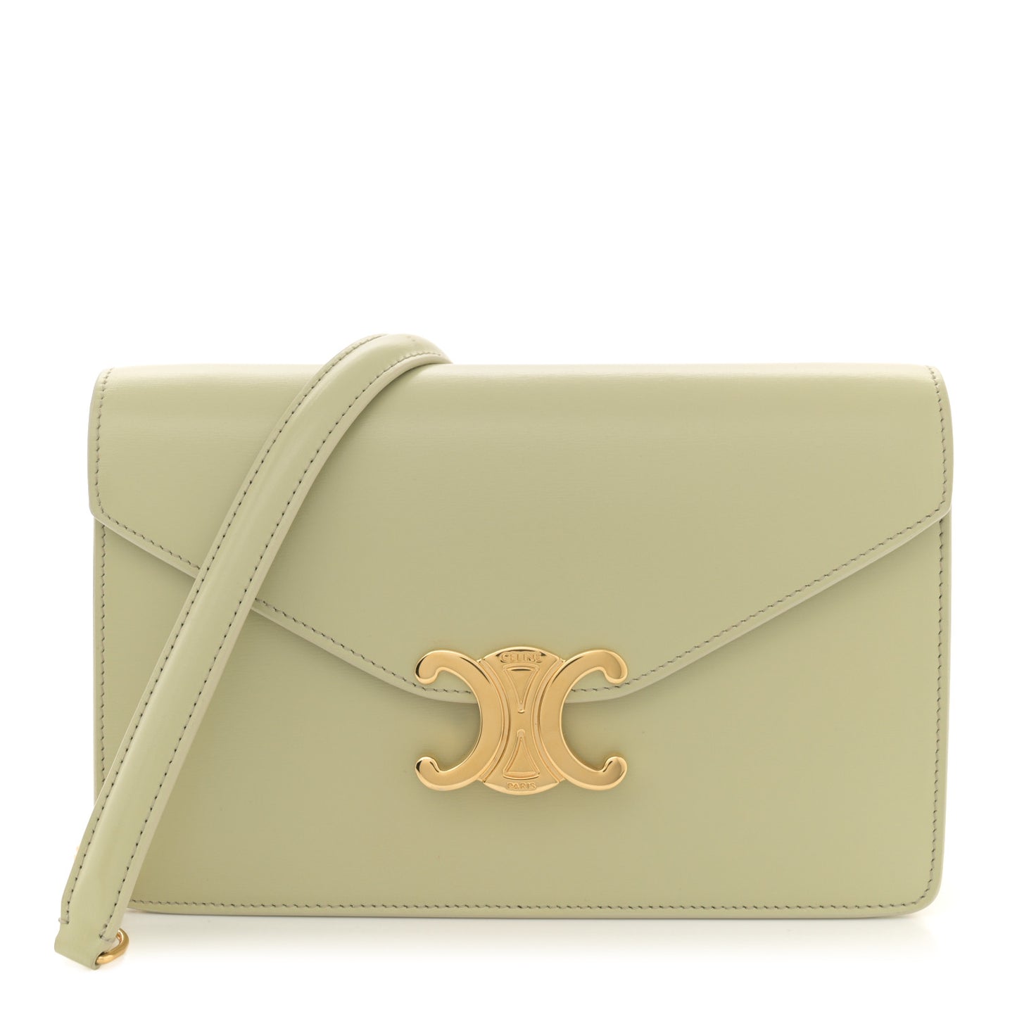 Shiny Calfskin Triomphe Margo Wallet on Chain Almond Green