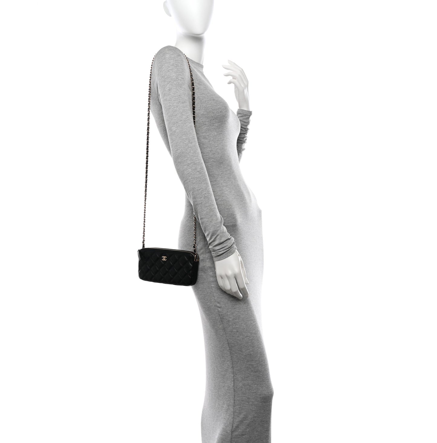 Caviar Quilted Small Clutch With Chain Black